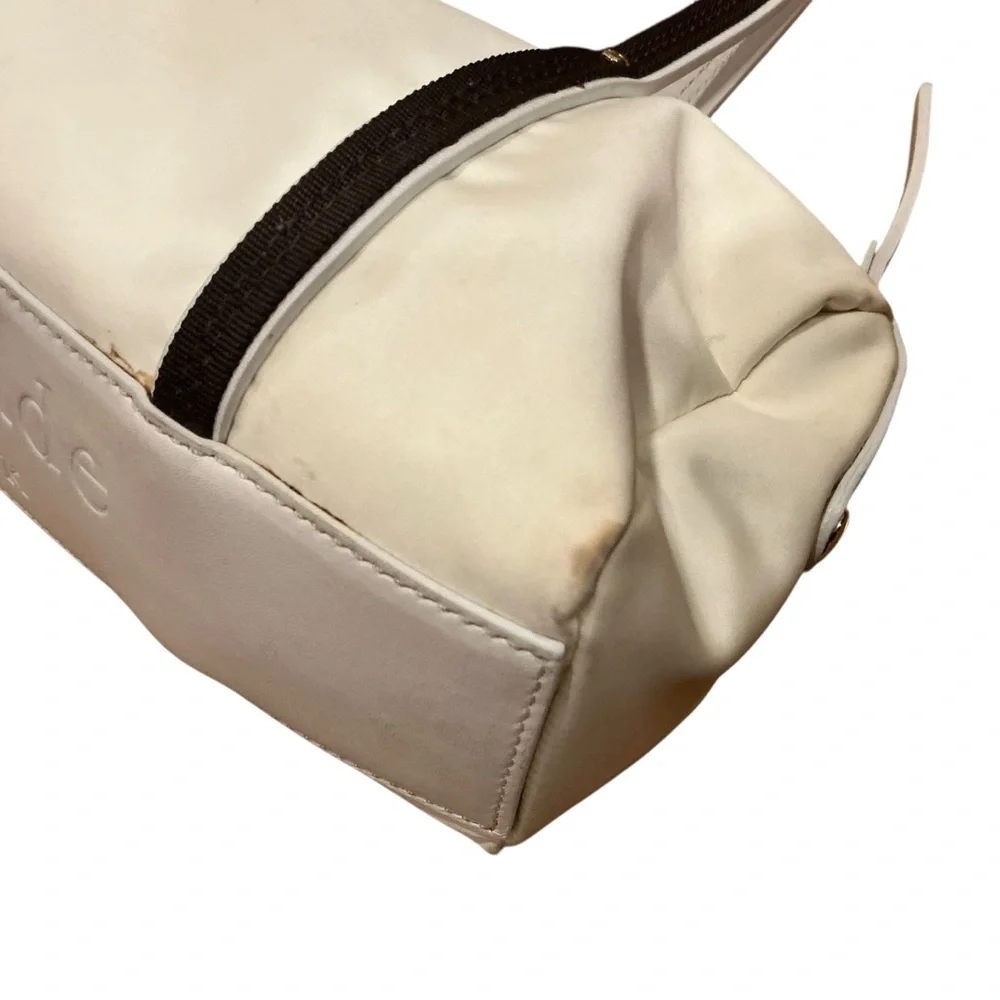 Kate Spade New York white and brown trim small nylon Tote handbag